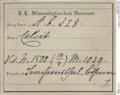 Etiketten zu Calcit (NHMW-MIN-Ab328)